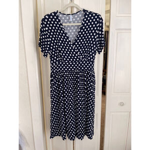 Women's LILBETTER Polka Dot Stretch Midi Dress XL Navy Blue